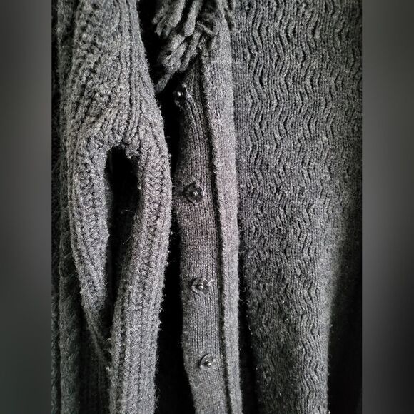 Jillian Jones 100% LambsWool Midi Cardigan Cable Knit Dark Gray Fisherman Sz XL - Picture 2 of 15